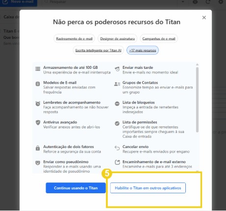 Tela de confirmação do Titan para habilitar o acesso em outros aplicativos